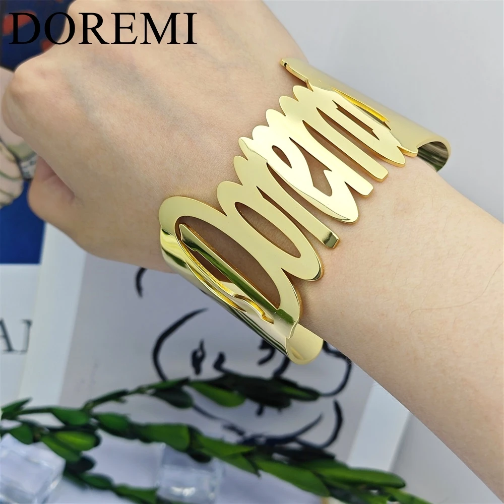 Top Trends: DOREMI Custom Wide Big Name Cuff Bangle Stainless Steel Bangles Cut Out Hollow Cuff Engraving Name Band Bangle Shoppable Styles