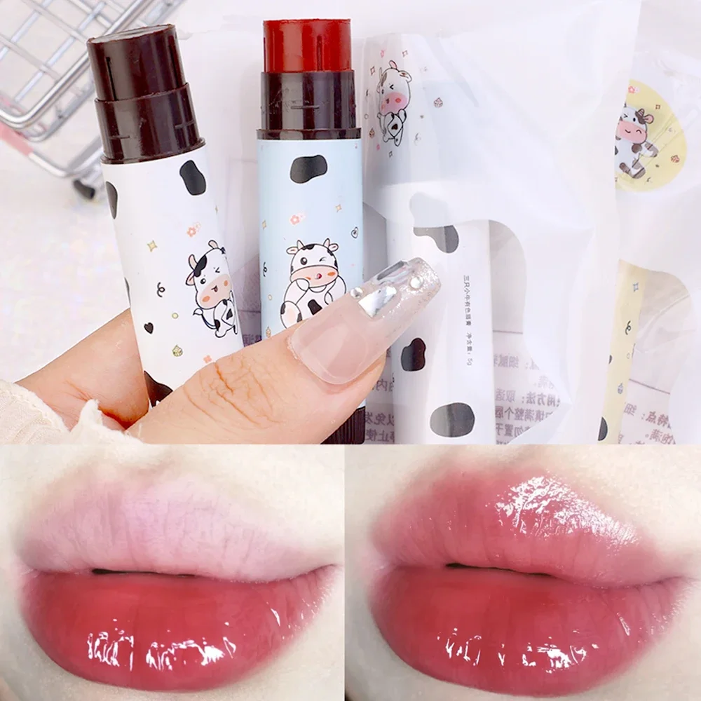 Top Trends: Cute Cow Colored Moisturizing Lip Balm Makeup Jelly Nude Rose Black Tea Lipstick Reduce Lip Line Anti Aging Colorless Lips Care Shoppable Styles