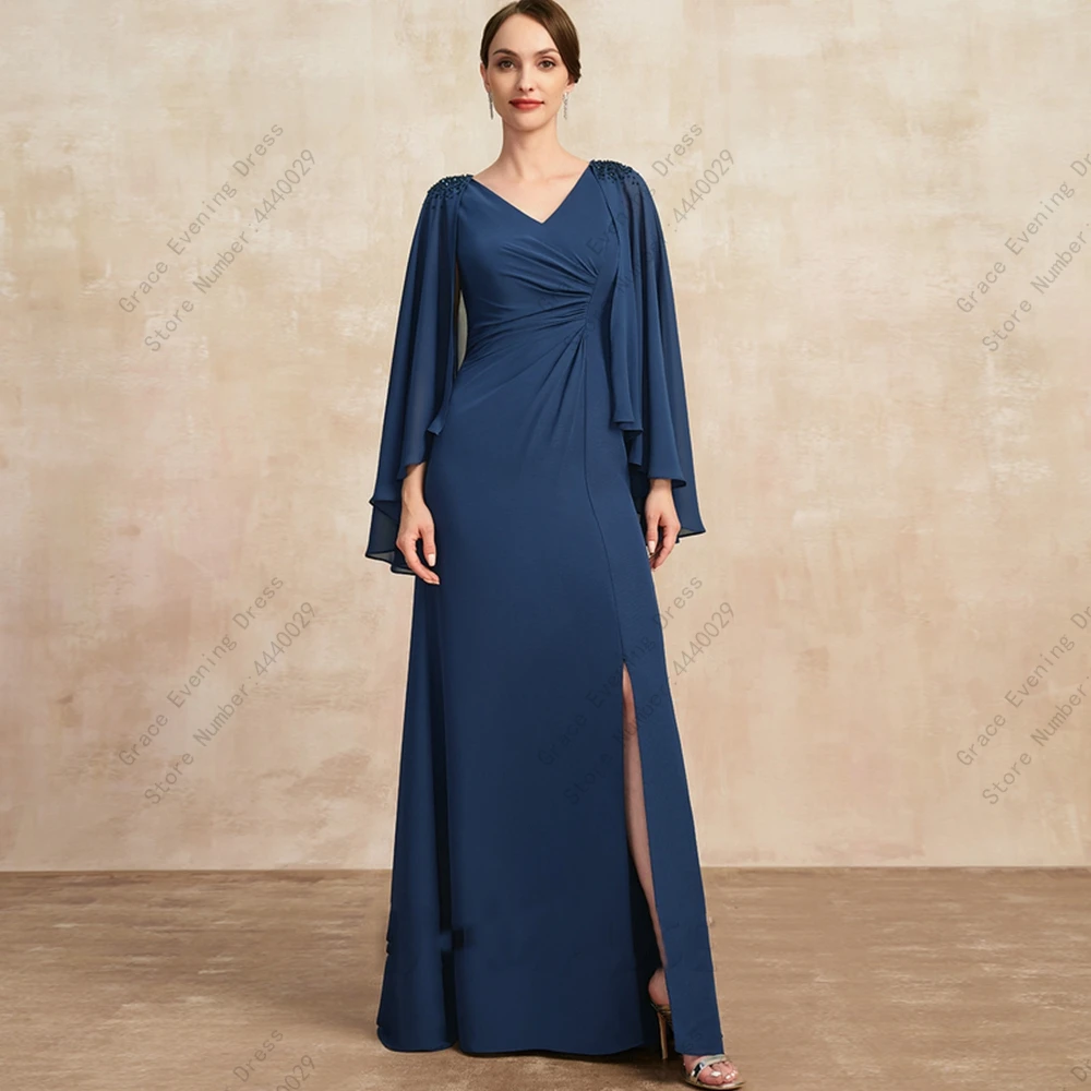 Top Trends: Charming Jersey Navy Blue Mother Of Bride Dresses For Women Draped Side Slit Wedding Party Gown Strapless Robe De Soirée Summer Shoppable Styles