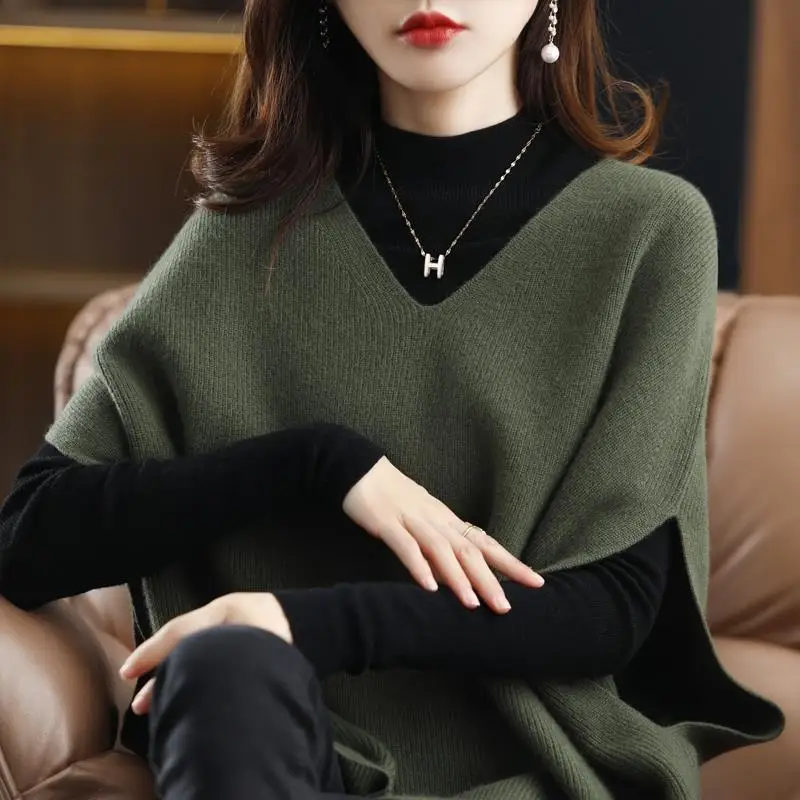 Top Trends: Commute Solid Color Knitted Sweater Vest Casual Sleeveless Spring Autumn Elegant V-Neck Female Clothing Korean Loose Jumpers New Shoppable Styles