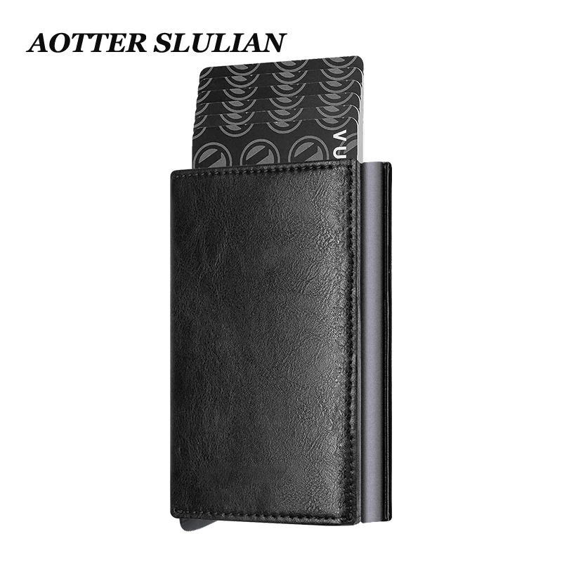 Top Trends: Men Smart Wallet Rfid Safe Anti-theft Holder Women Small Purse Bank ID Cardholder Metal Thin Case Black PU Leather Card Clip Bag Shoppable Styles