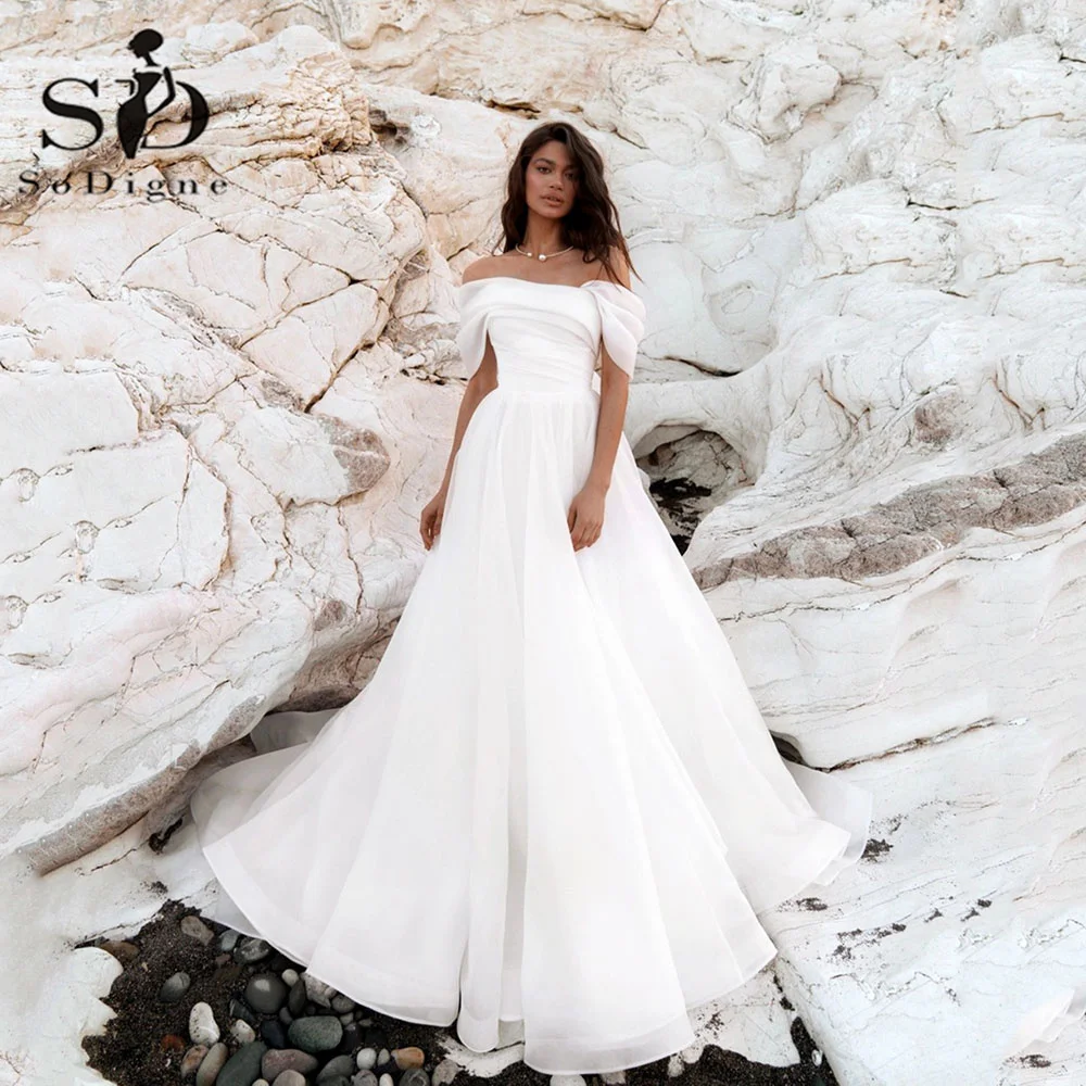 Top Trends: SoDigne Off The Shoulder Princess Wedding Dresses Pleats Ruched Boho Bride Dresses Backless Wedding Gowns For Women Custom Made Shoppable Styles