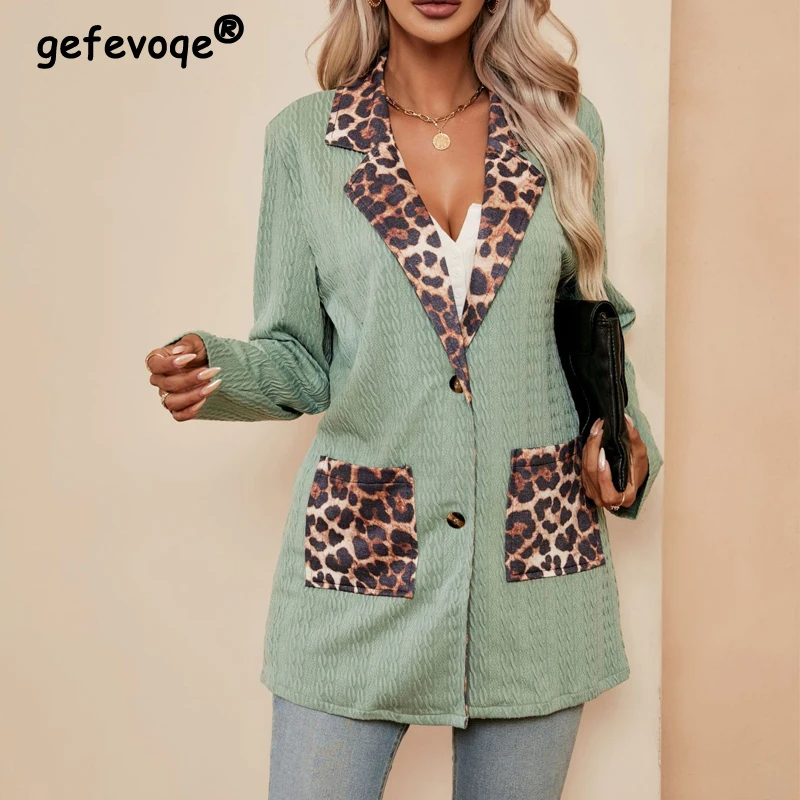 Top Trends: Women&#039;s Vintage Leopard Print Patchwork Casual Notched Blazers Autumn Fashion Ladies Long Sleeve Loose Suit Coat Ropa Para Mujer Shoppable Styles