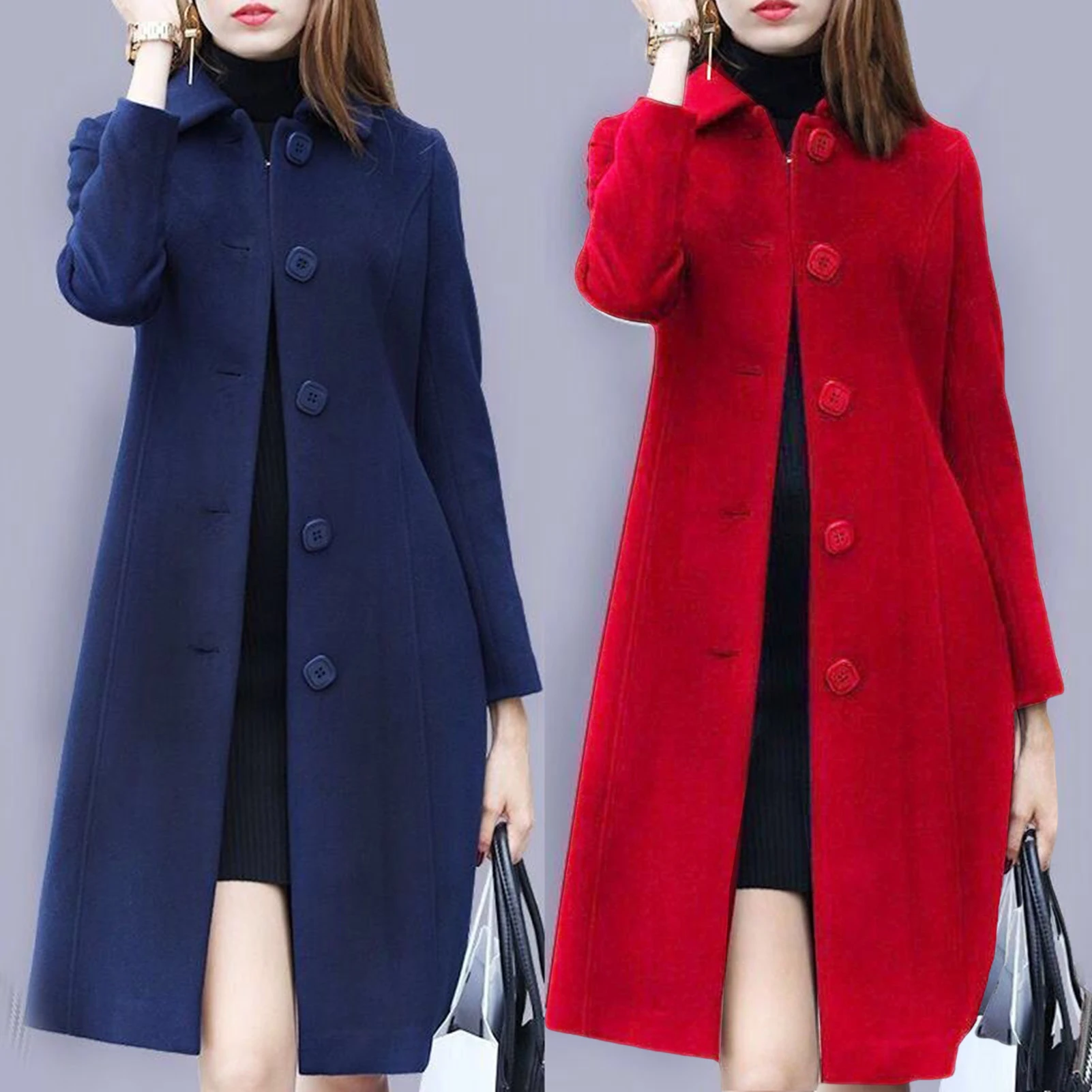 Top Trends: S-4XL Autumn Women Coat Mid-Length Single-Breasted Solid Color Turn-down Collar Elegant Soft Plus Size Warm Winter Jacket Shoppable Styles