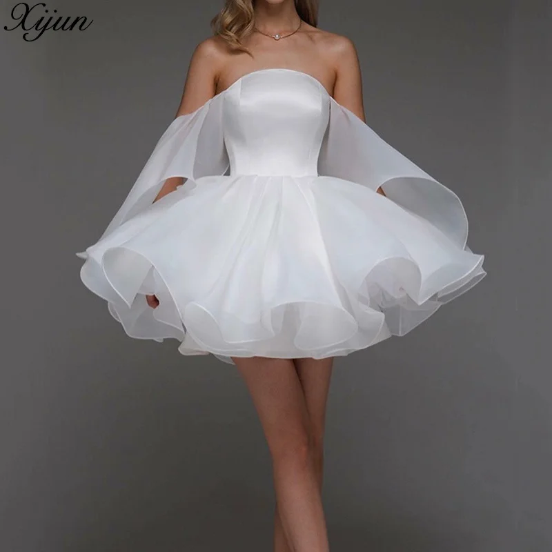 Top Trends: Xijun Mini Prom Dresses Exquisite Ruffles Off The Shoulder Lace Up Wedding Dress Bride Gowns Vestidos De Noche De Mariage Shoppable Styles