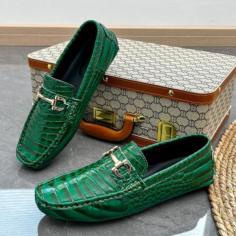 Top Trends: Big Size 38-48 Fashion Green Loafers Men Soft Comfy Slip-on Men&#039;s Casual Leather Shoes Crocodile Moccasin For Men Driving Shoes Shoppable Styles