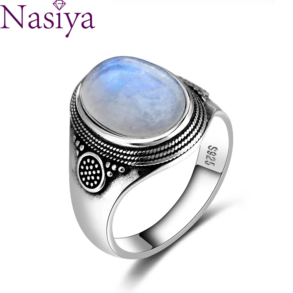 Top Trends: Natural Moonstone Ring Lady S925 Sterling Silver Jewelry Retro Party Ring 10x14MM Large Ellipse Gem Gift Wholesale Shoppable Styles