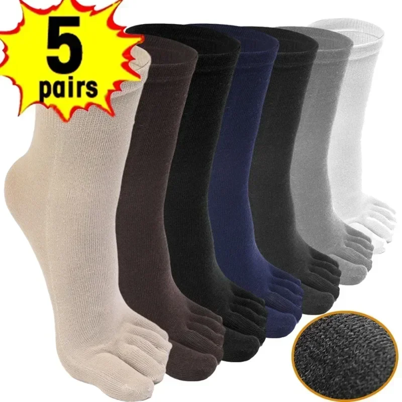 Top Trends: Toe Long Socks Autumn Winter Men Solid Color Warm Cotton Five Fingers Socks Daily Sports Running In Tube Socks Fashion Accessory Shoppable Styles