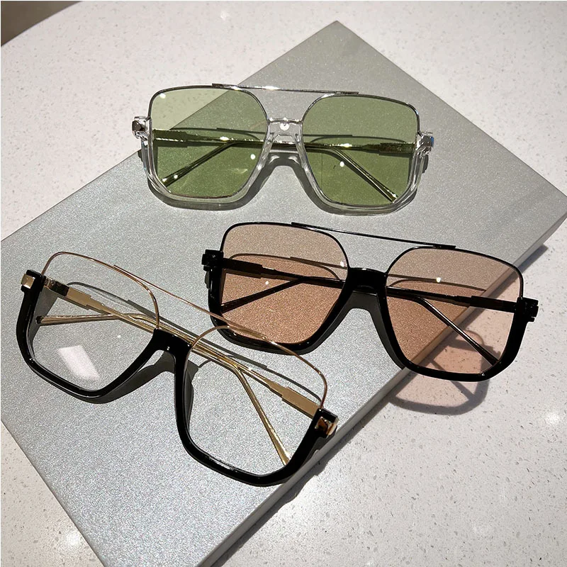 Top Trends: Fashion Vintage Big Square Sunglasses Half Metal Frame UV400 Sun Shades Women Men Trendy Brand Design Sun Glasses Eyewear Shoppable Styles