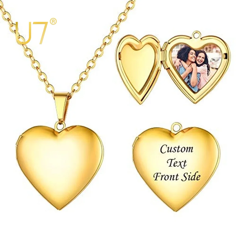 Top Trends: U7 Stainless Steel Custom Photo Heart Locket Necklace For Woman Personalized Family Picture Laser Engrave Memorial Jewelry Shoppable Styles