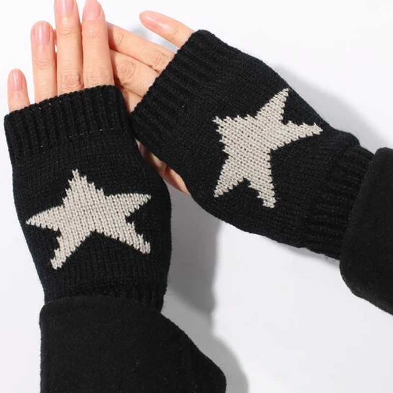 Top Trends: Winter Touchscreen Knitted Gloves Women&#039;s Men&#039;s Star Print Warm Wool Stretch Knit Mittens Imitation Wool Half Finger Fingerless Shoppable Styles