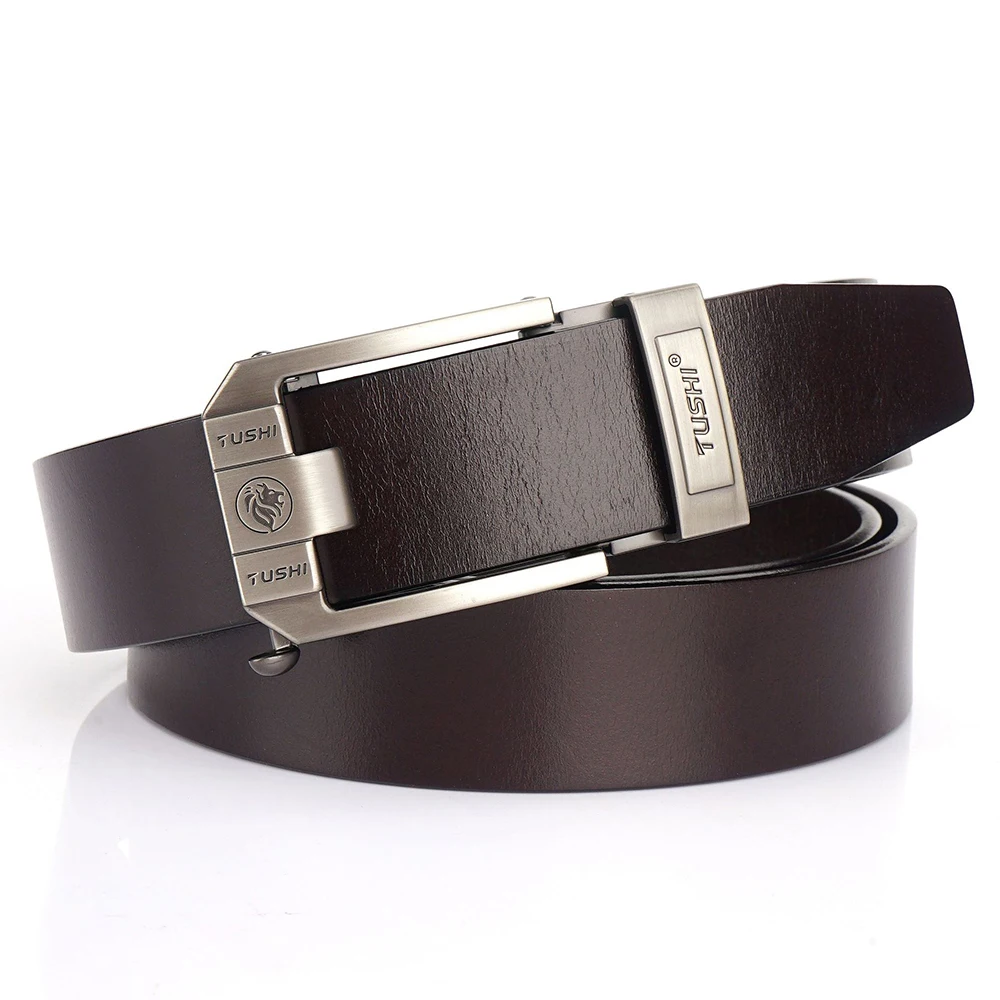 Top Trends: TUSHI Men Leather Belt Metal Automatic Buckle Brand High Quality Luxury Belts For Men Famous Work Business Black Cowskin Strap Shoppable Styles - Image 3