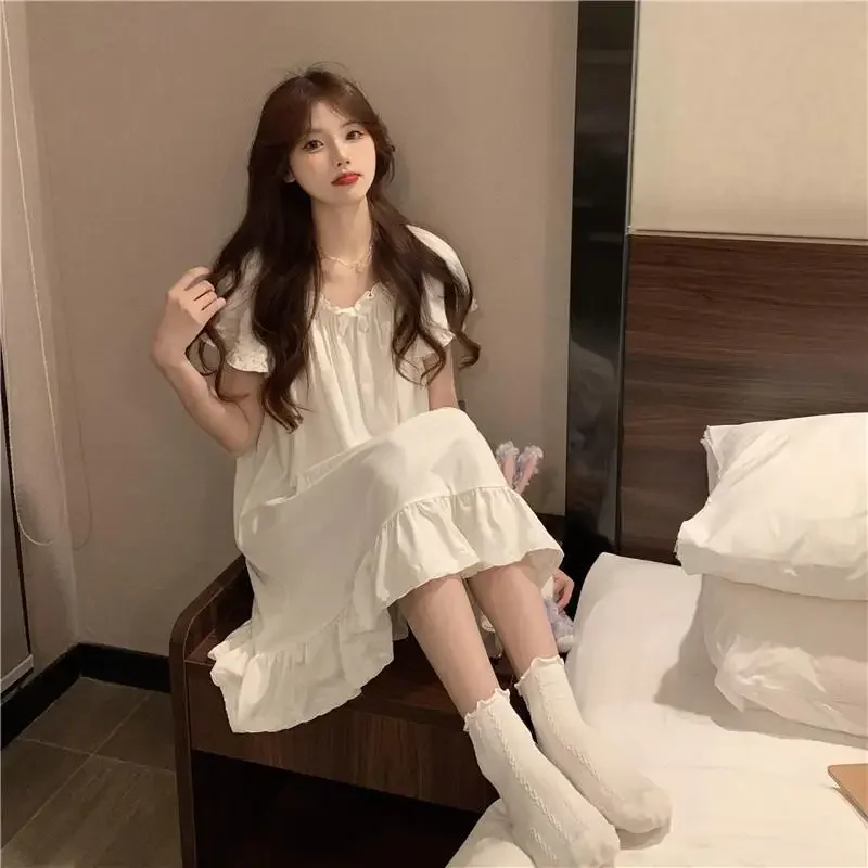 Top Trends: Summer Korean Nightgowns For Women Long Sleeved Nightwear Female Lace Sexy Sleepwear Home Clothes Silk Cotton Night Dress Shoppable Styles - Image 4