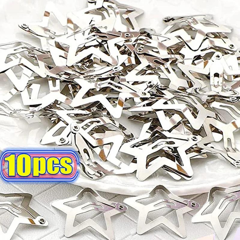 Top Trends: 2 / 10pcs Y2K Silver Star Hair Clips Gold Filigree Stars Metal Snap Hairpins For Kids Girls Side HairGrip Barrettes For Women Shoppable Styles