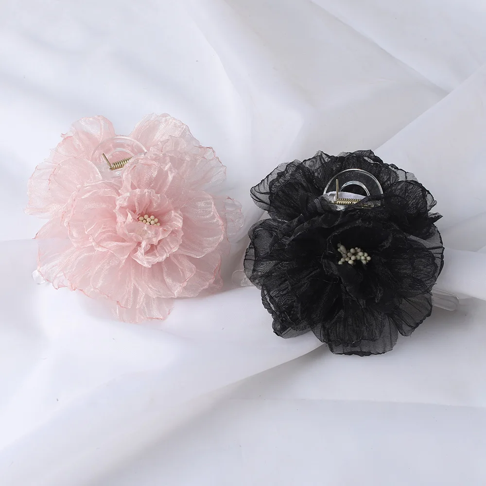 Top Trends: Organza Big Flower Hair Claw Clips Crab Barrettes Women Girls Transparent Ponytail Holder Hair Clamps Hair Accessories Fashion Shoppable Styles - Image 3