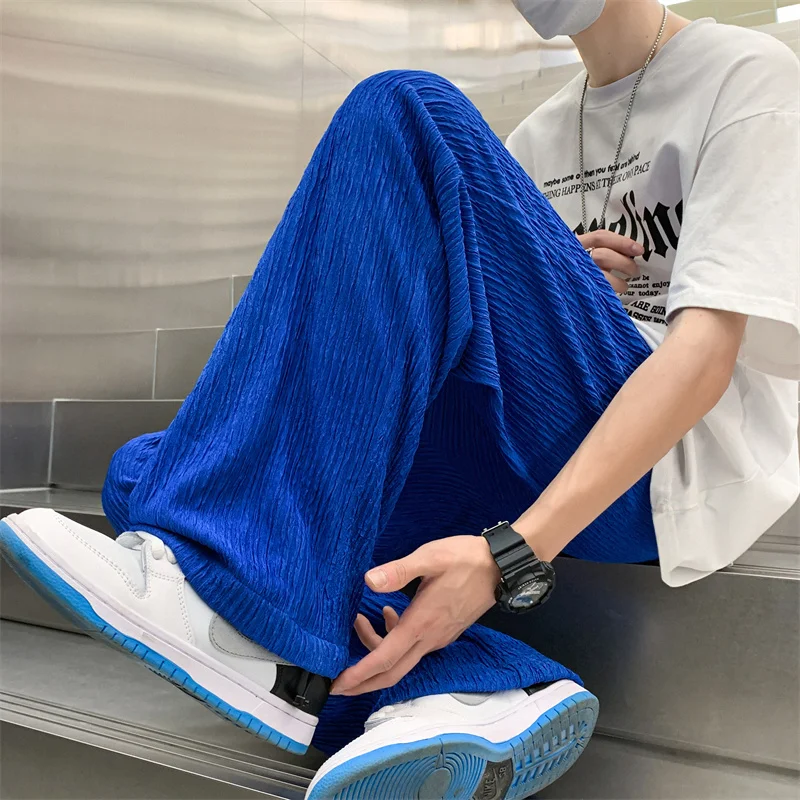 Top Trends: Summer Ice Silk Pants Men Fashion Oversized Wide Leg Pants Men Japanese Streetwear Hip Hop Loose Pleated Pants Mens Trousers Shoppable Styles