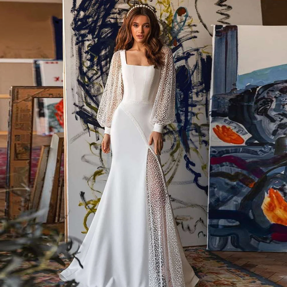 Top Trends: Ramanda Elegant Mermaid Wedding Dresses Long Puff Sleeves Square Collar Bridal Gowns Custom Made Boho Modern Vestido De Novia Shoppable Styles