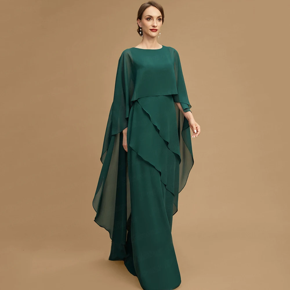 Top Trends: Elegant Muslim Long Robe Mother Of The Bride Dress O Neck Floor Length Green Chiffon Wedding Guest Party Gown Vestidos Madrina Shoppable Styles