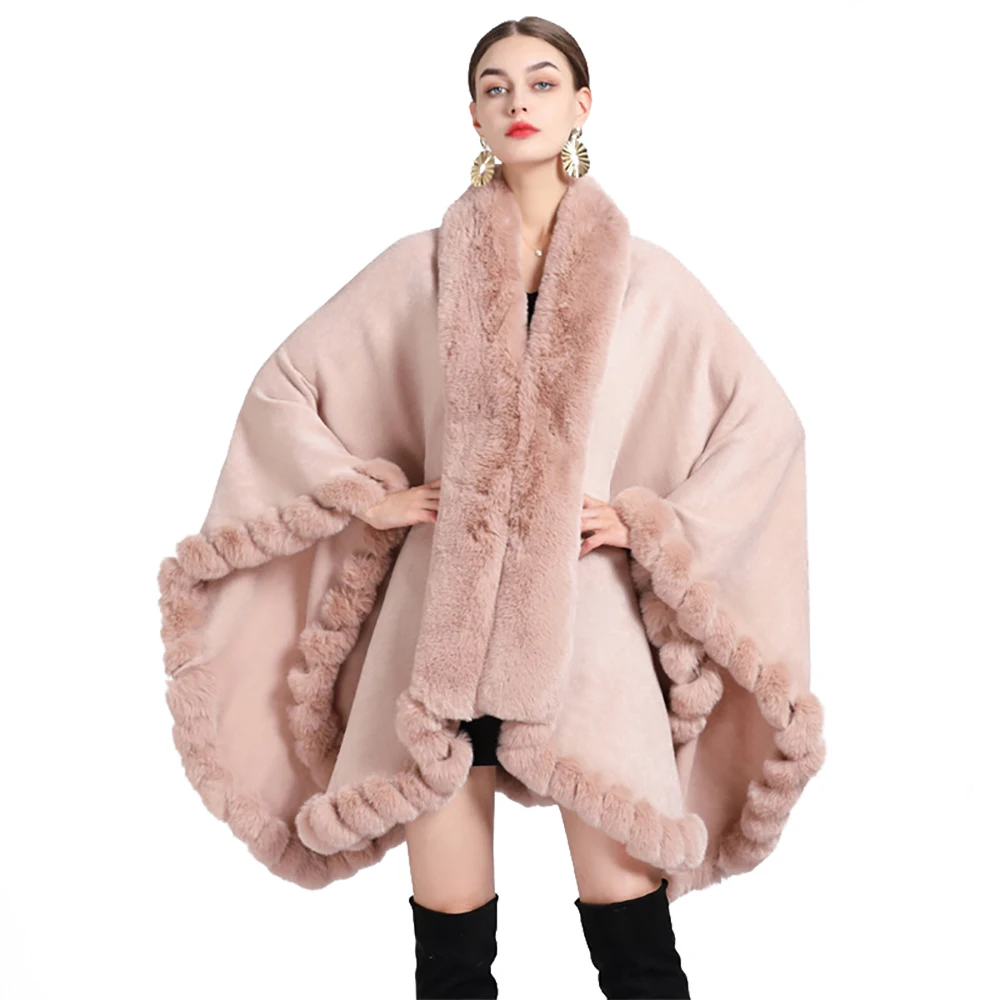 Top Trends: Women's Rex Rabbit Faux Fur Shawl Lady Luxury Overcoat Winter Keep Warm Wrap Solid Color Cloak Classic Large Size Cardigan New Shoppable Styles