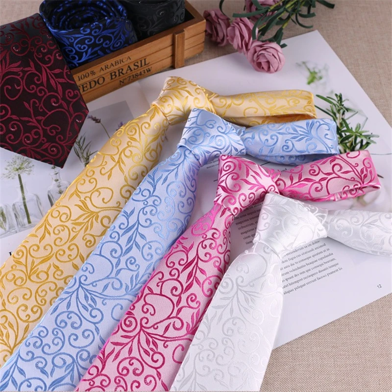 Top Trends: 8 Cm Tie Jacquard Solid Color Yellow Blue White Pink Orange Necktie Wedding Gravata De Luxo Masculino Floral Ties For Men Shoppable Styles