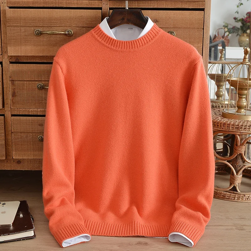 Top Trends: New Solid Color Cashmere Sweater Men&#039;s Pure Cashmere Round Neck Thickened Knitted Winter Warm Bottoming Sweater Youth High-end Shoppable Styles