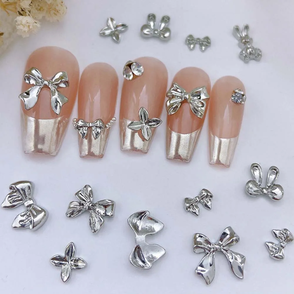 Top Trends: 20pcs Silver Metal Bows Nail Art Charm 3D Alloy Silver / Gold Bowknot Ribbon Nail Decor Parts DIY Luxury Manicure Accessories Shoppable Styles