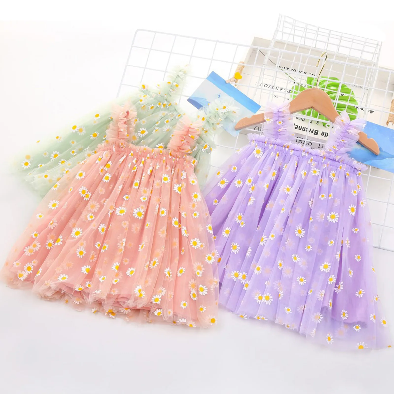 Top Trends: 1-6Y Toddler Dress Kids Girls Party 2023 Summer Sleeveless Daisy Floral Tutu Dress Layered Tulle Dress Princess Birthday Dresses Shoppable Styles