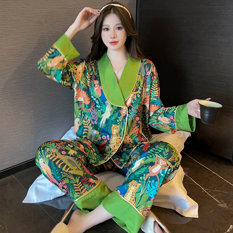 Top Trends: Spring Summer Ladies Flower Silk Pajama Sets Elegant Homewear Women's Casual Luxury Pajamas Thin Pajamas Female Sleepwear Women Shoppable Styles