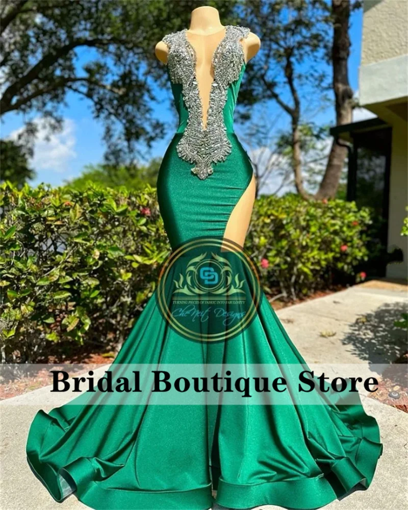 Top Trends: New Design Sparkly Green Mermaid Long Prom Dresses 2024 Sexy Glitter Crystals Party Gowns For Black Girls Robe De Bal Open Back Shoppable Styles