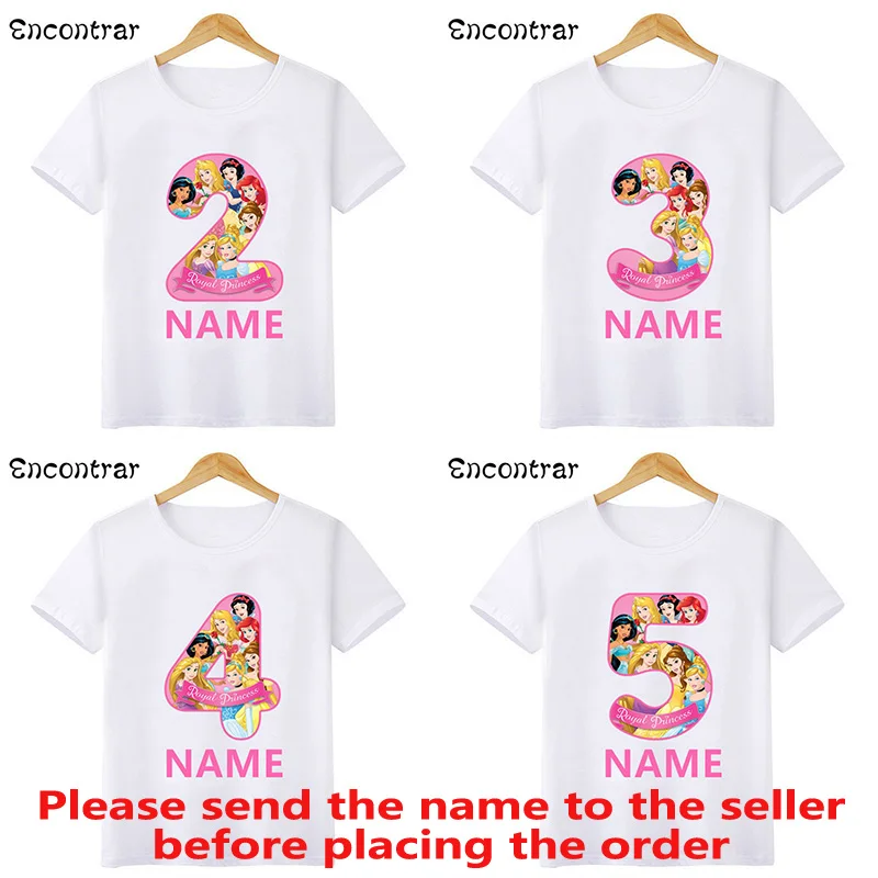 Top Trends: Disney Princess Number Bow Print T Shirt Kids Clothes 1 2 3 4 5 6 7 8 9 Years Birthday Girls Customize Name T-Shirts Baby Tops Shoppable Styles