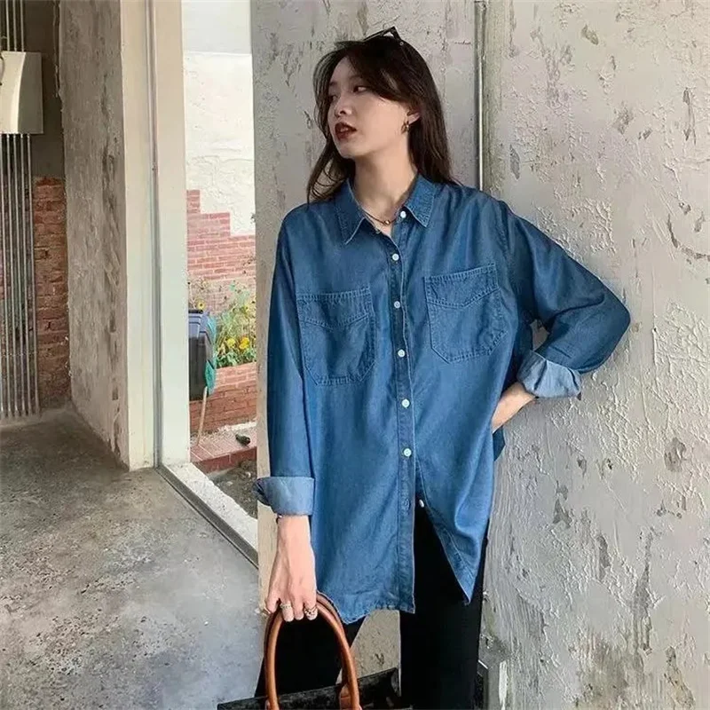 Top Trends: Spring Fashion Women Denim Blouse Basic Single Breasted Jean Shirts Pocket Long Sleeves Thin Blusas Mujer Lapel Cowboy Tops Shoppable Styles - Image 3