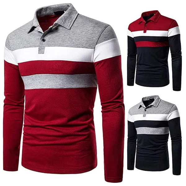 Top Trends: Men's Long Sleeve Contrasting Colors Polo T-shirt Casual Polo Shirts Shoppable Styles