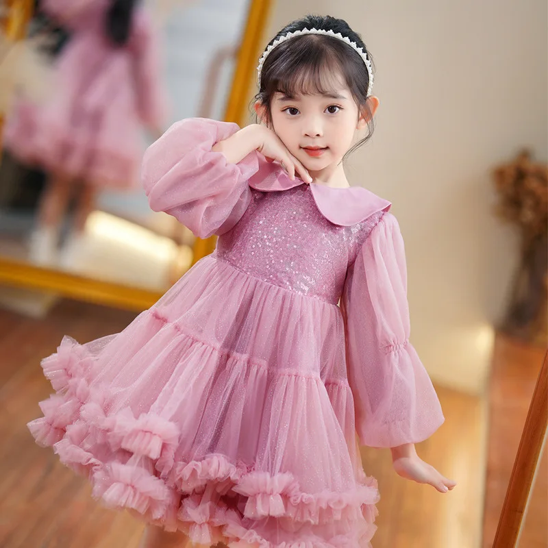 Top Trends: Long Sleeve Doll Collar Ruffles Knee-length Ball Gown Flower Girl Dress First Communion Prom Autumn Fit 3-14 Years Shoppable Styles