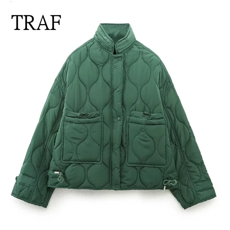 Top Trends: TRAF Green Women Jackets 2023 Autumn Winter Loose Pocket Long Sleeve Woman Clothing Coats Drawstring Female Outerwear Chic Tops Shoppable Styles