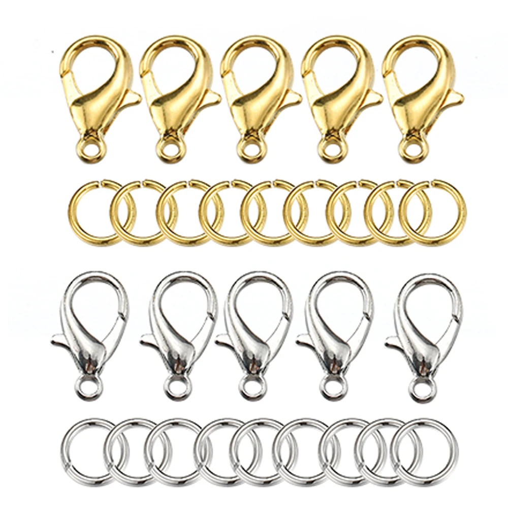 Top Trends: 50sets 10 / 14mm Lobster Clasps Jump Rings For Bracelet Necklace Hooks Chain Closure Keychain End Connector DIY Jewelry Making Shoppable Styles