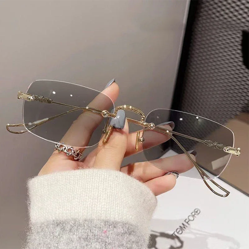 Top Trends: New Fashion Photochromic Myopia Glasses Vintage Rimless Square Women Men Anti Blue Light UV Sunglasses Optical Diopter Eyewear Shoppable Styles - Image 2