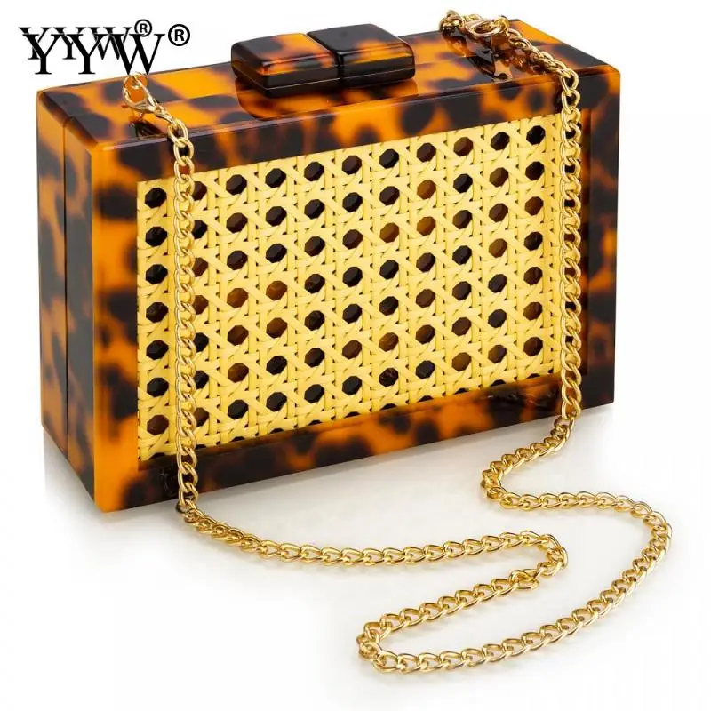 Top Trends: Acrylic Box Evening Clutch Bag Women Rattan Acrylic Box Bag Crochet Wedding Party Purses Wicker Raffia Handbags High Quality Shoppable Styles - Image 3