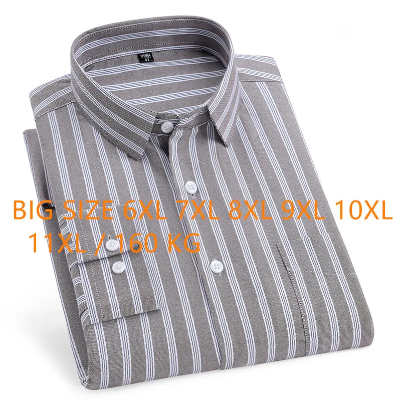 Top Trends: Big Size 11XL 10XL 9XL 8XL 100 Cotton Long Sleeve Shirt For Men Pocket Oxford Striped Casual Shirt Men Long Sleeve Slim Fit Shoppable Styles