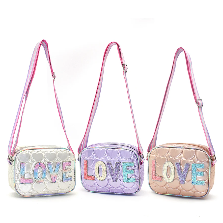 Top Trends: Mini Messenger Heart Shaped 3D Embroidered Crossbody Bag Kids Girls Mobile Phone Bag LOVE Sequin Holiday Gift Shoppable Styles