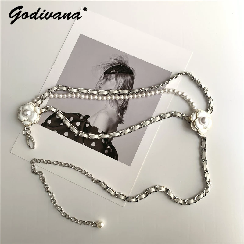 Top Trends: Classic Style Vintage Waistband Accessories Suit Belt Women's Pearl Chain Camellia Decoration Waist Decorations Ins Fashion Belt Shoppable Styles