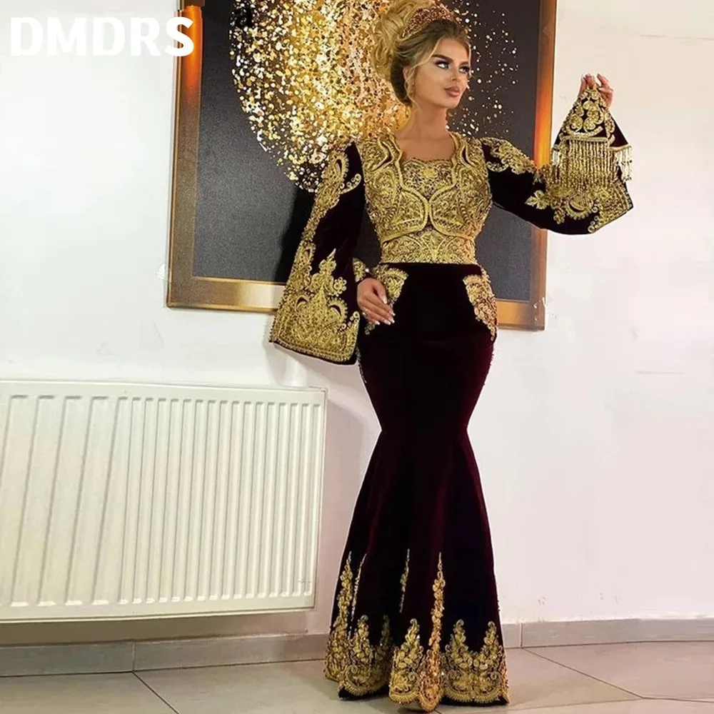 Top Trends: Classic Kosovo Vestidos Formales Velvet Evening Dresses Flared Sleeves Applique Lace Mermaid Prom Dress Robe De Soiré Shoppable Styles