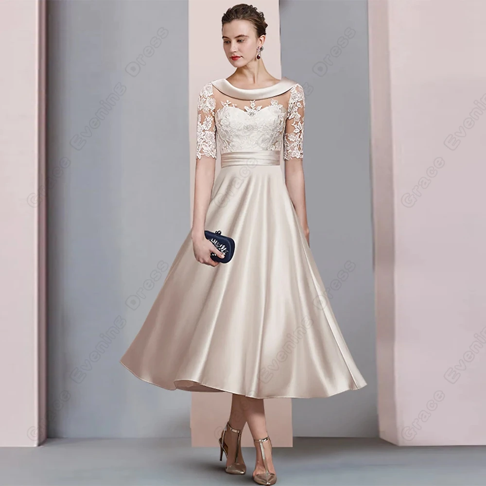 Top Trends: Champagne Half Sleeve Mother Of Bride Dresses For Formal Party 2023 Summer A Line Ankle Length Scoop Wedding Party Gown New Shoppable Styles