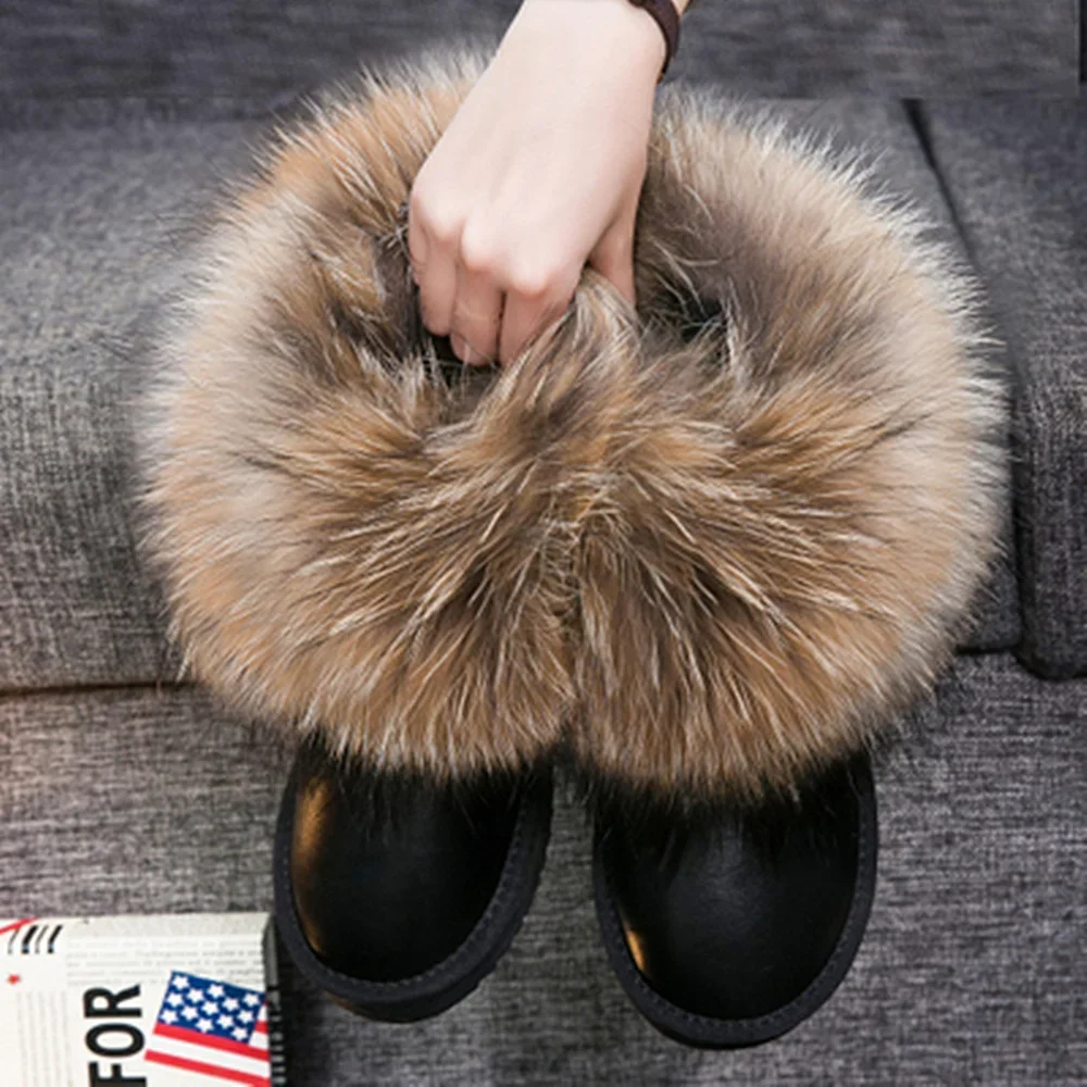 Top Trends: Real Fox Fur Snow Boots Women Raccoon Fur Shoes Short Genuine Suede Leather Boots Women Short Boots Flat Female Warm Shoes Shoppable Styles