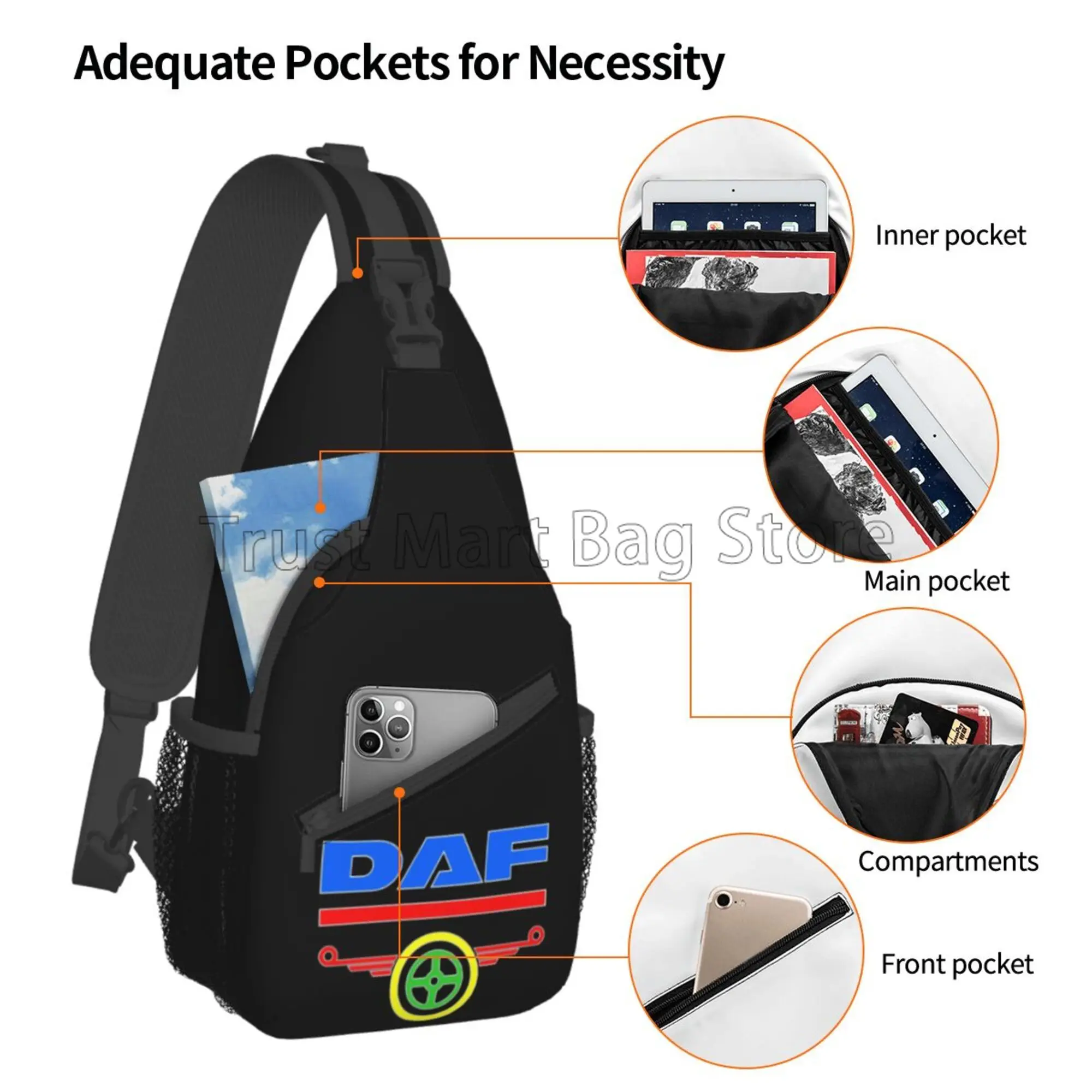 Top Trends: DAF Logo Print Chest Bags Crossbody Sling Bag Travel Hiking Backpack Casual One Shoulder Daypack For Women Men Outdoor Sports Shoppable Styles - Image 4