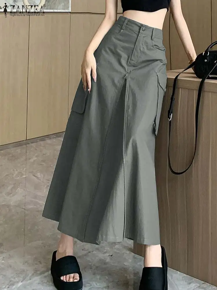 Top Trends: ZANZEA Women Elegant Long Skirt Korean Cargo Fashion High Waist Jupes Casual A-line Maxi Skirts 2024 Spring Chic Hip Wrap Faldas Shoppable Styles