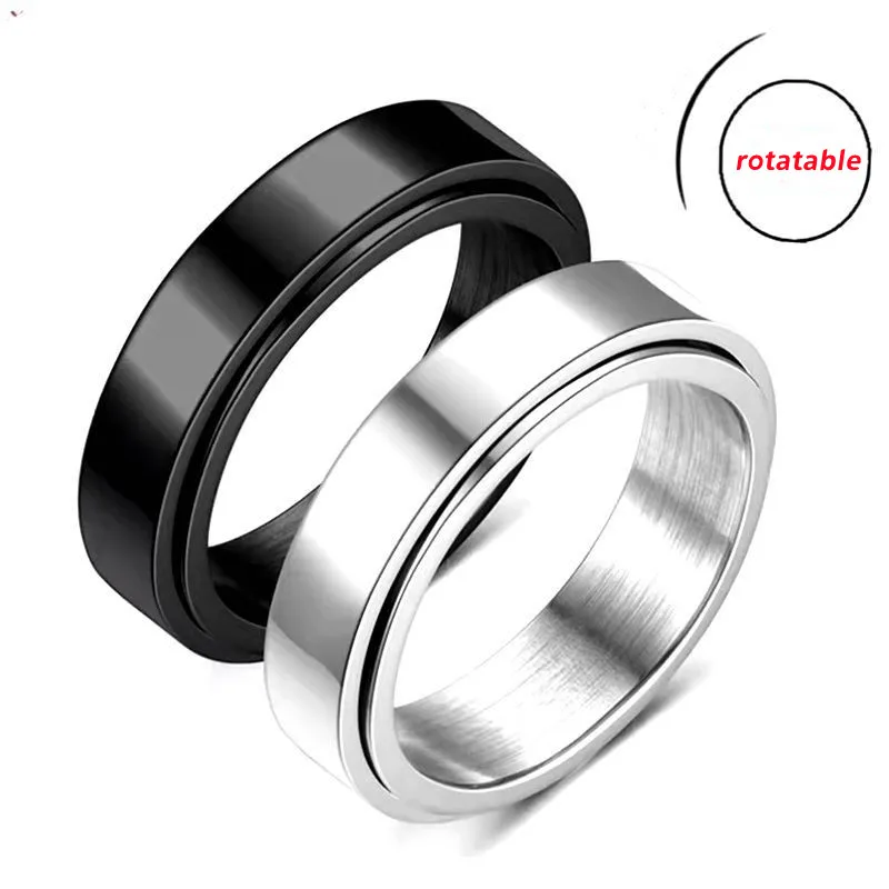 Top Trends: Anti Stress Anxiety Fidget Spinner Couple Rings For Lovers Rotating Stainless Steel Wedding Band Knuckle Rings Jewelry Anillo Shoppable Styles