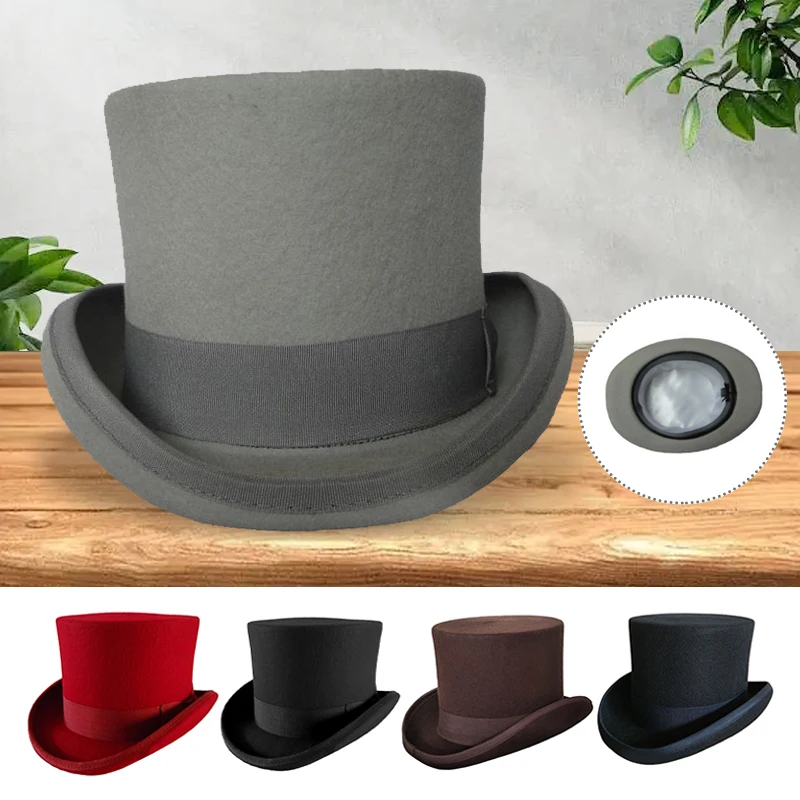 Top Trends: Classic Wool Felt President Hats Equestrian Cap Magic Hat Victorian Gentlemen Mad Top Hat Men Women Vintage Hatter Black Red Shoppable Styles