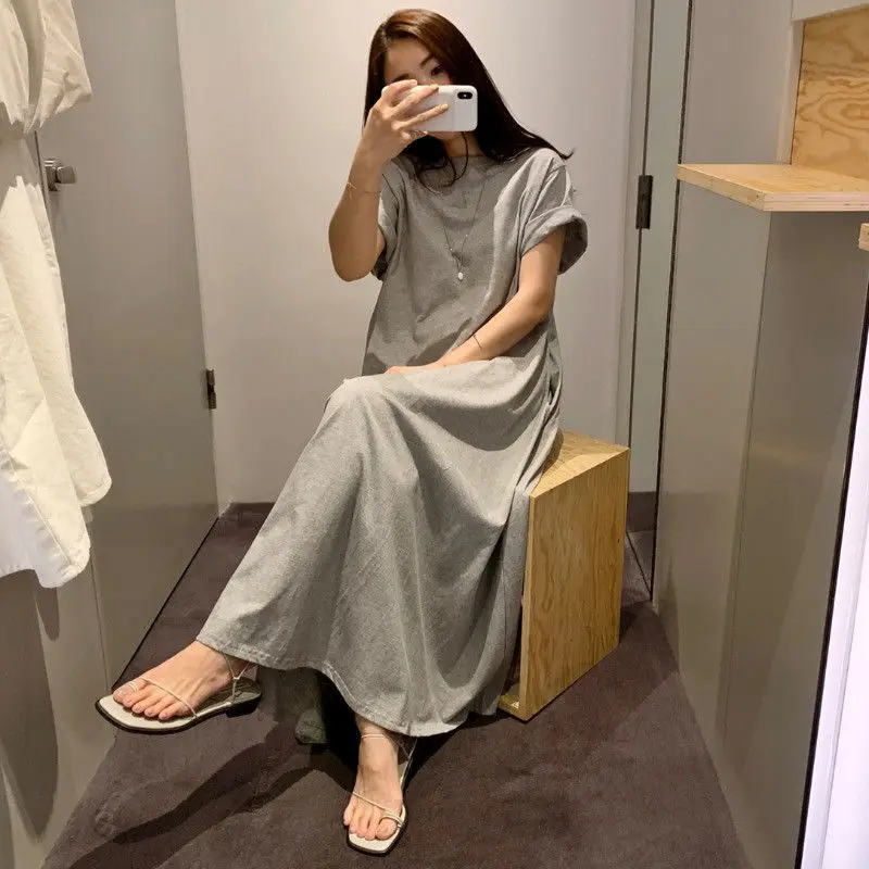 Top Trends: Summer New Plus Size Loose T Shirt Dress All-match Short Sleeve Round Neck Solid Simplicity Dresses Casual Fashion Women Clothe Shoppable Styles