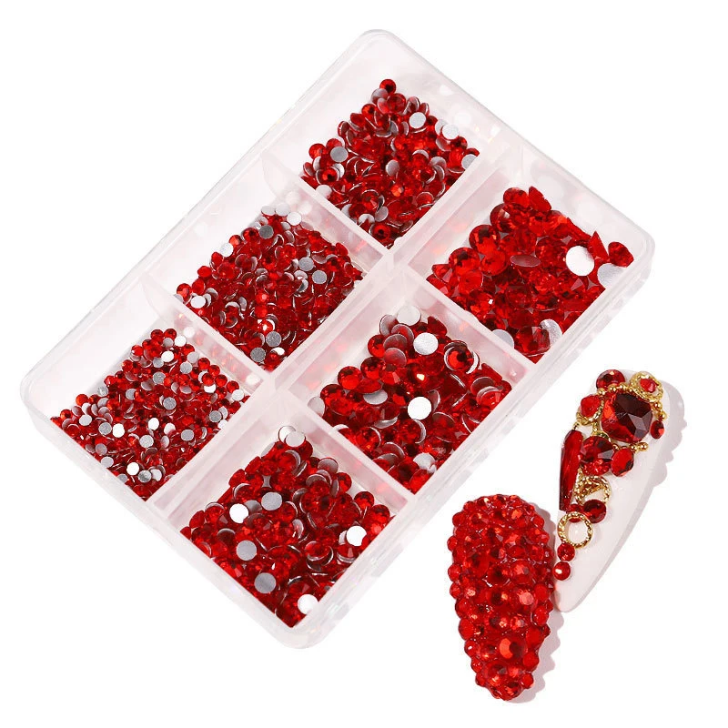 Top Trends: 1Box Red Crystal Flat Back Glass Nail Rhinestones 3D Multi-Size Dazzling Diamonds Nail Art Decoration Nail Charm Gem For Manicur Shoppable Styles