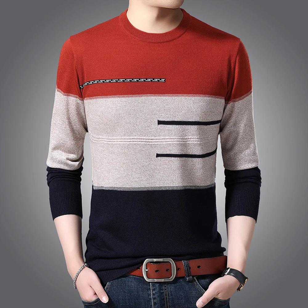 Top Trends: Brand Male Pullover Sweater Men Knitted Jersey Striped O-collar Sweaters Mens Knitwear Clothes Casual Mens Clothing MZL053 Shoppable Styles - Image 2